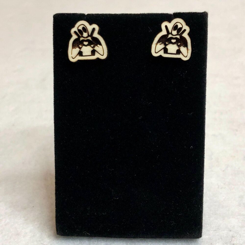 Deadpool Heart Wood Stud Earrings